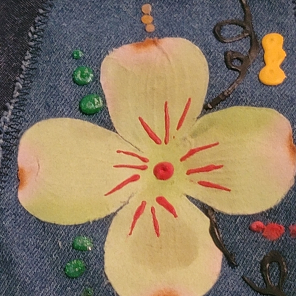 Denim Beach bag flower floral small bag hand crafted - Picture 5 of 6